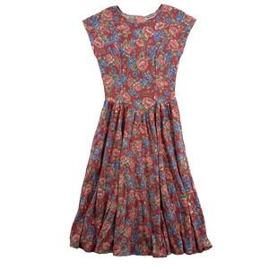 VintagevLiberty House Dress Womens Small Red Floral Fit & Flare Cottagecore